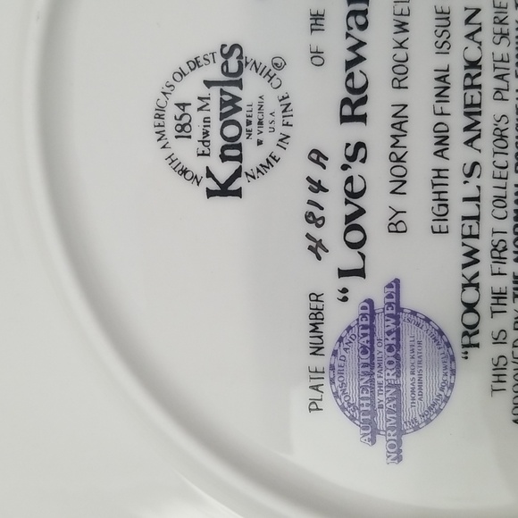 P2h- Knowles Norman Rockwell "Love's Reward" 198 LE Collector's Plate - Picture 7 of 9